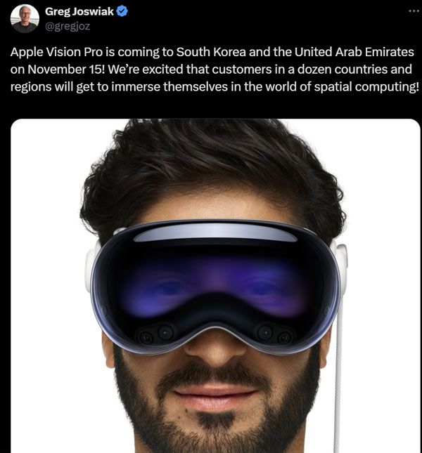Apple Vision Pro将于11月登陆阿联酋和韩国